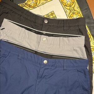 Kirkland Men's Classic Fit shorts-Black, Gray, and Blue. 9” inseam. Like new